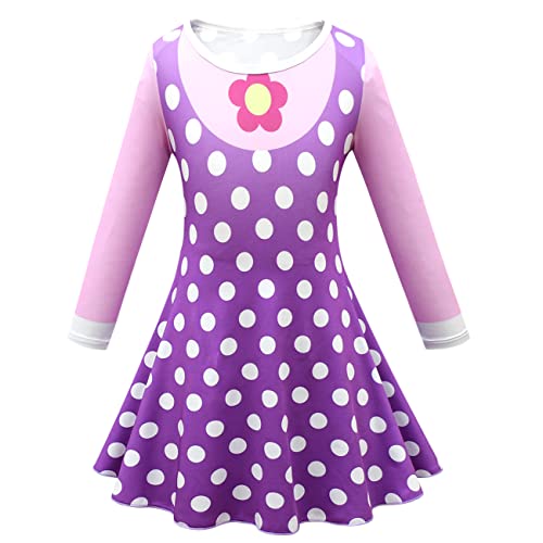 Girls Purple YYoYo Long Sleeve Polka Dot Party Birthday Dress Winter Outfits for Toddler Kids