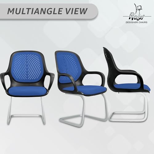 Image of ROSE Zaria | 3 Years Brand Warranty | Ergonomic mesh mid-Back Office Chair, Perfect for Study, Work from Home, revolving, Rolling Computer Desk Chair (Black & Blue, Visitor)