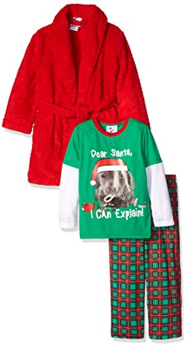 Bunz Kidz Little Boys' Toddler I Can Explain Robe and 2 Piece Pajama Set, Red, 3T