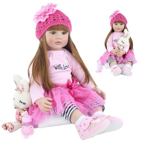 LKBOBIR Bebe Reborn Realiste - 60cm Poupée Reborn Fille Vinyle En Silicone Souple 24 Pouce Poupee Reborn Fille Fait à La Main Nouveau-Né GarçOns Filles...