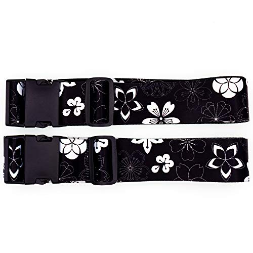 Teeoff Luggage Straps Suitcase Belts Travel Bag Accessories Adjustable 220CM (Sakura Black White - 2 Pack)2