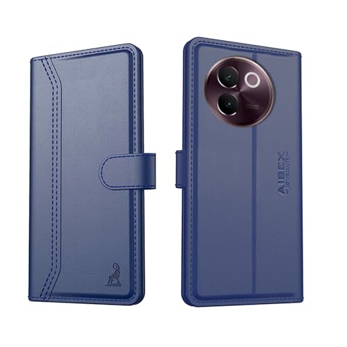 Image of AIBEX Compatible for Vivo Y30e 5G Flip Cover Leather Finish with Magnatic Closure | Inside TPU with Card Pockets | Wallet Stand | Complete Protection Flip Case -Blue