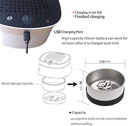 Gasin 3 In 1 Multifunction Ashtray Smokeless Portable Ashtrays Filter Usb Rechargeable For Car/Indoor/Outdoor Protect Family Health (White) #TOP5