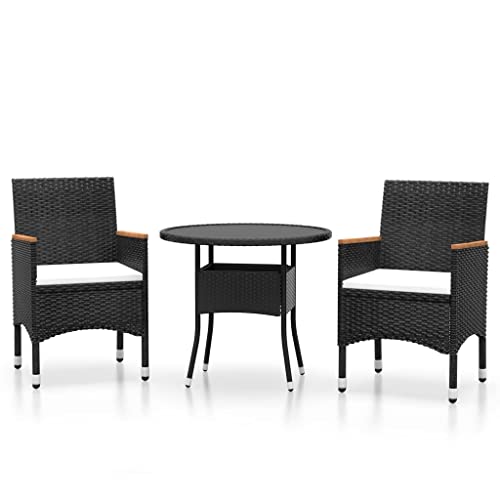 vidaXL Mobilier à Dîner de Jardin 3 pcs Mobilier de Salle à Manger de Terrasse Table et Chaises de Repas Salon de Jardin Patio Résine Tressée Noir