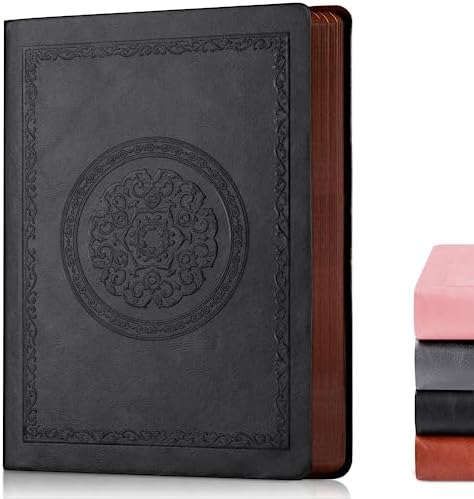 Leather Vintage Journal Notebook,300 Pages Softcover Leather Lined Journal Notebook for Women Men,300 Pages Notebook for Travel,Business,Work,Office,School Note Taking,5.7'' X 8.3'',Black
