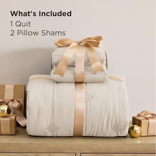 Image of Bedsure Lightweight Queen Comforter Set - Beige Prewashed Soft Bedding for All Seasons, Queen Size Quilt Set (90 inchx96 inch) with 2 Shams, Machine Washable