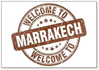 Aimant de réfrigérateur rond vintage Welcome to Marrakech Marron