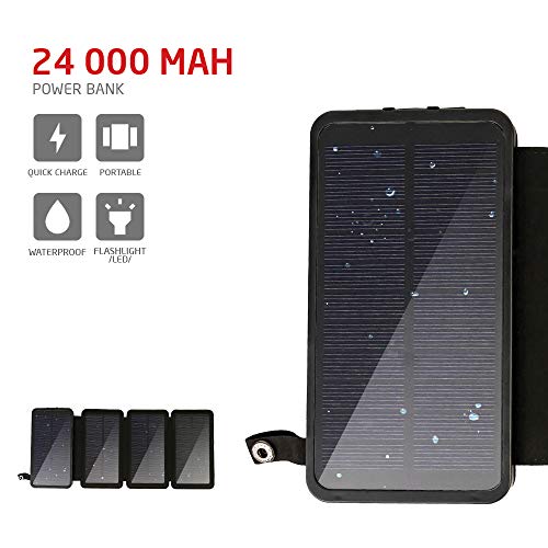 Chargeur Solaire PowerLocus  [4 Panneaux efficaces] 24000mAh Power Bank, Chargeur Solaire étanche, Power Bank Solaire Portable, Batterie Externe pour Téléphones/Tablettes/GPS/Camping, etc.