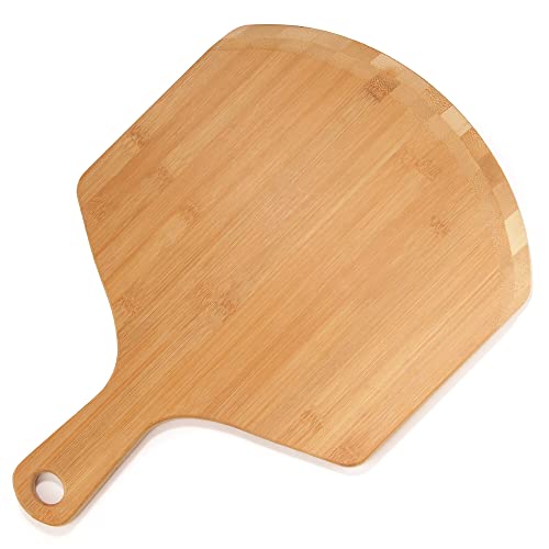 Wooden Pizza Peel 17 Inch by 12 Inch pizza Natural Bamboo Pizza Cutting Board With Handle, 12” x 17” For Baking Pizza, Bread Peel, Cutting Fruit, Vegetables, Cheese, wooden pizza