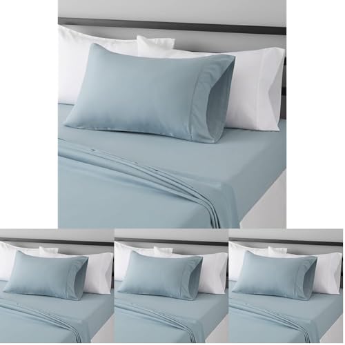 Image of Amazon Basics Lightweight Super Soft Easy Care Wrinkle Free Microfiber 3 Piece Bed Sheet Set with 14-Inch Deep Pockets,Twin,Spa Blue,Solid,Kids,Men & Women Bedding,(Pack of 4)