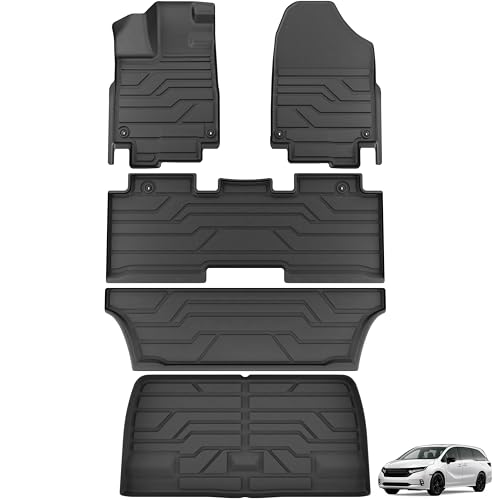 KARPAL Floor Mats for Honda Odyssey 2026 2025-2018 Mini Passenger Van All Weather Protection TPE Floor Liners Accessories Car Mats Front & 2nd Row & 3rd Row & Cargo Liner