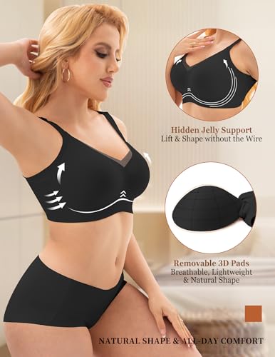 Image of PoseFree Womens Wireless Bras Supportive Tshirt Bra No Underwire Seamless Push Up V Mesh Comfortable Bralette Everyday Bras