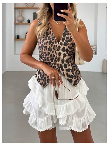 GORGLITTER Women's Leopard Print Button Up Blazer Vest Cheetah Sleeveless V Neck Going Out Crop Tops4