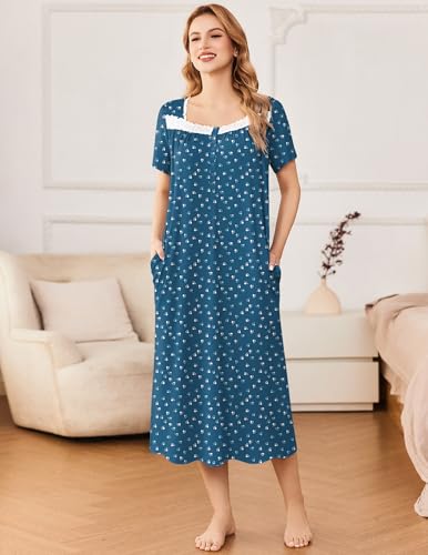 Image of Ekouaer Long Nightgowns for Women Short Sleeve House Dress with Pockets