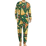 HABXNJF Herren Rundhals Schlafanzug Set, Köstliche Pizza Pyjama für Männer, Herren Pyjama mit Taschen, Köstliche Pizza, S