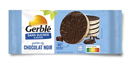 Gerblé Sans Sucres Ajoutés - Galettes Riz Chocolat Noir – Impact Réduit sur la Glycémie - Source de Fibres - 1 Paquet 130,4 g (4 sachets de 2 Galettes)