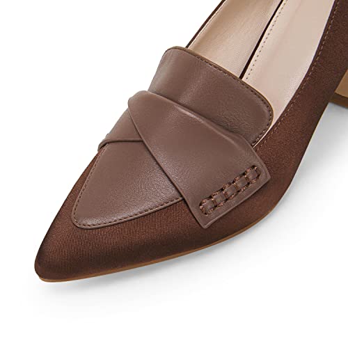 Women's Chunky Block Low Heels Pumps Stitching Retro Work Office Dress Shoes4