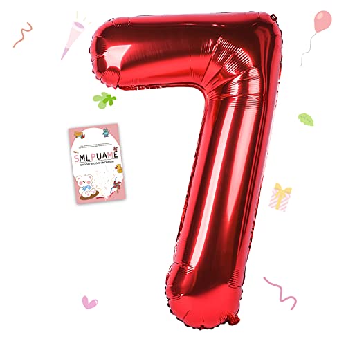 Image of 40 Inch Red Number 7 Balloon, 7th Birthday Decoration Boys Girls