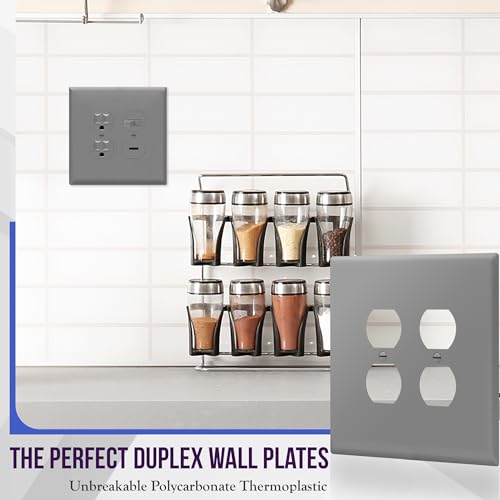 Image of ENERLITES Double Duplex Receptacle Cover, Two Gang Outlet Wall Plate, Oversized 2-Gang 5.5 inch x 5.5 inch, Unbreakable Polycarbonate Thermoplastic, UL Listed, 8822O-GY, Gray