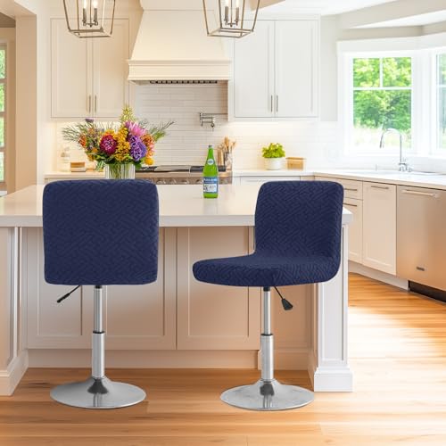Image of FUANGUI Bar Stool Covers with Backs, 2 Pack Stretch Bar Stool Chair Covers, Knitted Jacquard Bar Stool Covers,Washable Bar Chair Covers Swivel Barstool Slipcovers (Knitted Navy 01)