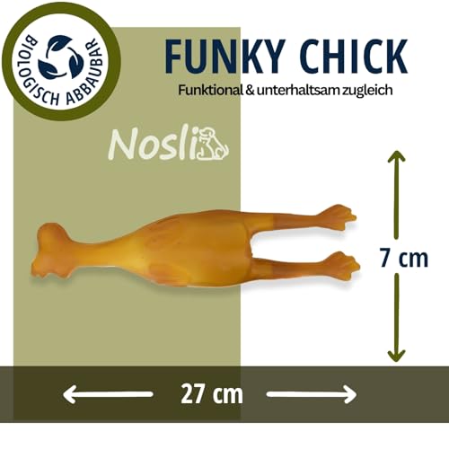 Nosli Natural Toys Funky Chick • Huhn Spielzeug für Hunde • 100% Naturgummi Huhn ohne Farbstoffe • Kauspielzeug Hund • Chicken Dog Toy • Gummihuhn für Hunde • Natürliches Hundespielzeug