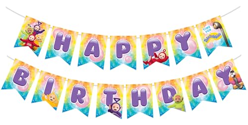 Treasures Gifted Officially Licensed Teletubbies Birthday Party Decorations Banner - (1) Happy Birthday Banner Pre-strung - Teletubbies Party Supplies