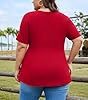 TIANZHU Women's Plus Size Peplum Top Short Sleeve V-Neck Flattering Pleated Blouse Casual Flowy Tunic Shirt, Red, 4XL #2