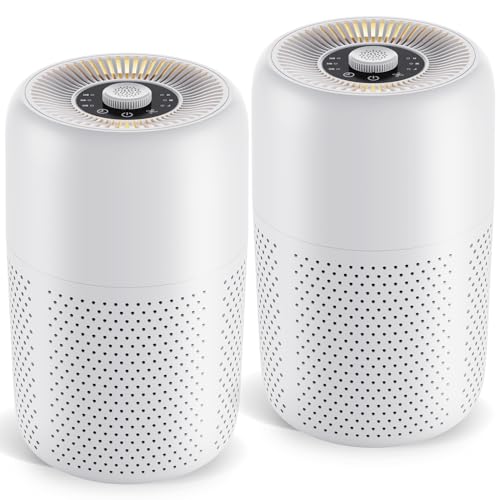 2 Pack YARIKI Air Purifiers for Bedroom Home with Aromatherapy Function,Small Air Purifier with Nightlight Speed Control,24dB Low Noise for Better Sleep,For Pet Room Dorm Kitchen,P60 (White)