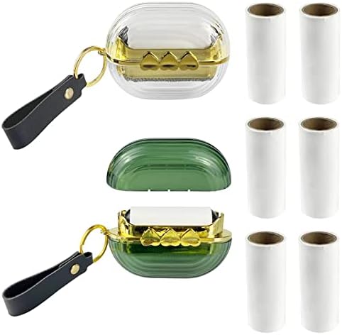 2 Pack Travel Portable Lint Roller Set,Pet Lint Roller Extra Sticky Comes with 6 Rolls of Replacement Rollers,Double-Sided Lint Remover for Garment Bag Dust Lint(Grey Green)