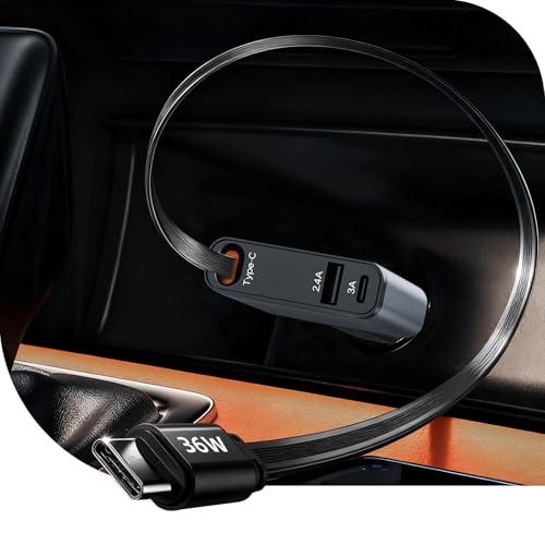 Retractable Car Charger Ultra-Slim, 65W Fast Car Charger with 31.5 inches and USB C+USB A Car Charging Block Cube Suitable for iPhone Samsung and Android