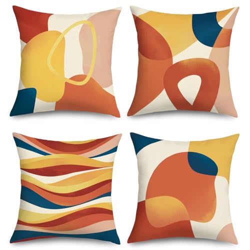 Joymaison Housse Coussin 45x45 Lot de 4 Boho Abstrait Géométrique Orange Taie d'oreiller Moderne Boheme Motif Housse d'oreiller pour Coussins Canapé Housses...