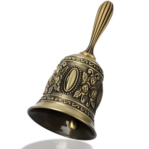 Vintage Brass Hand Bell, 4.5” x 2.1” Loud Call Service Handbell, Antique Hand Bell for Bedside Dinner Wedding Classroom Meditation