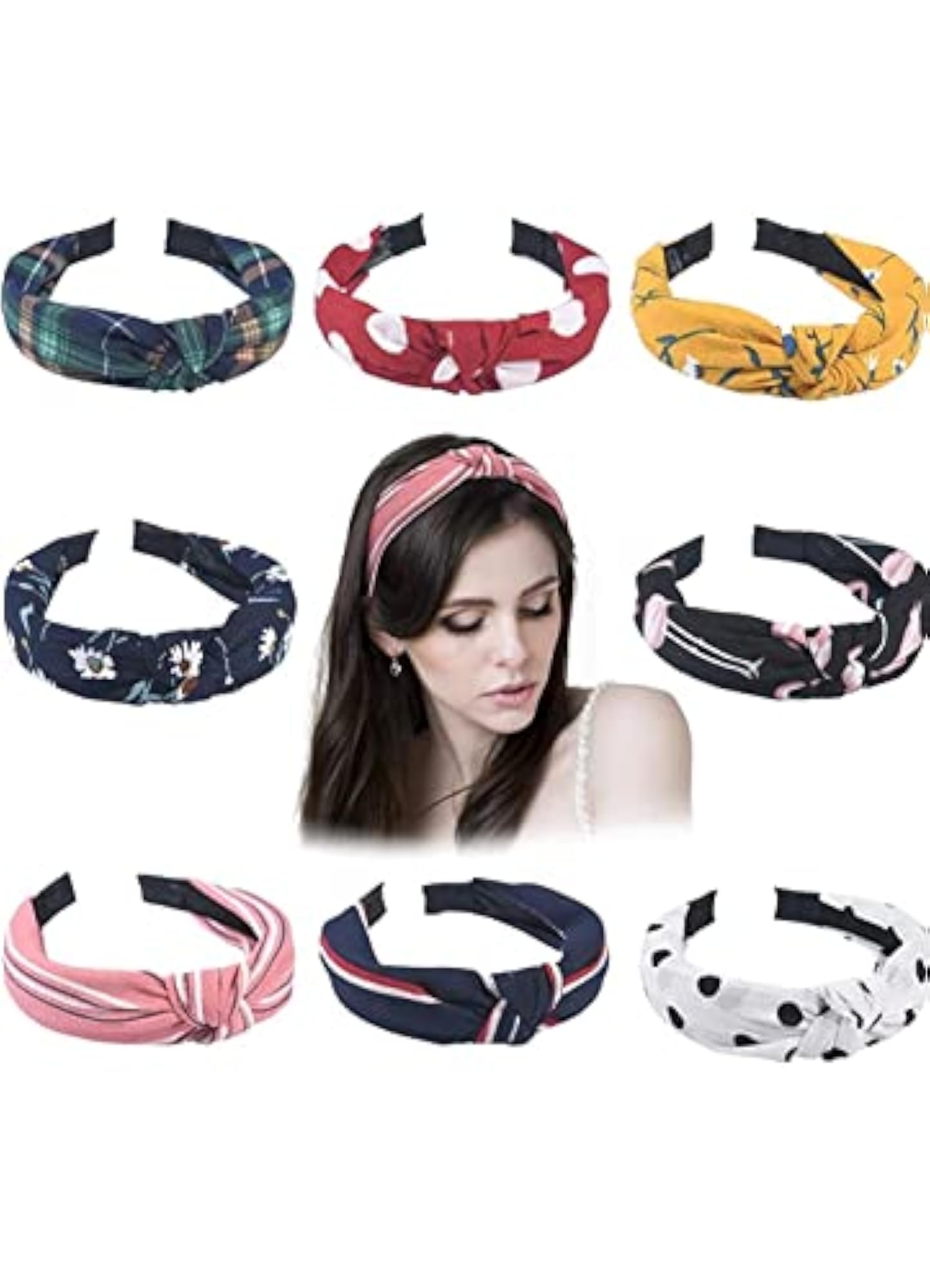Multicolour Korean Style Solid Fabric Knot Plastic Headband for Women, Pack of 3