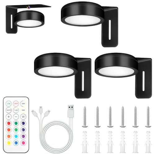 Adiwo 3 PCS Picture Lights for Wall, Wireless Rechargeable Poster Light, with Timer Remote, Magnetic Painting Light,13 RGB Colors, Adjustable Brightness,for Home Artworks Wall Decor, Black