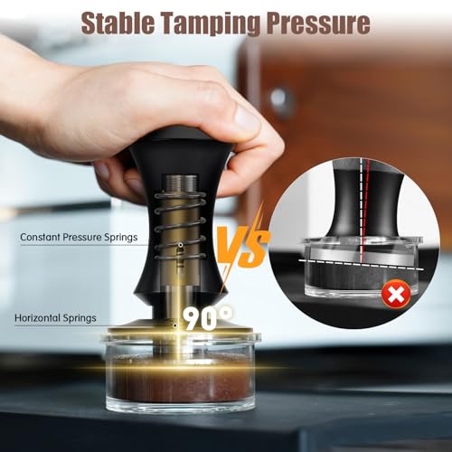 58mm Kaffee Tamper, Espresso Tamper, Ripple Base Kaffee Tamper, mit 2-Feder-Auto-Rebound und Tampermatte, Druck 30lbs, Espresso Zubehör
