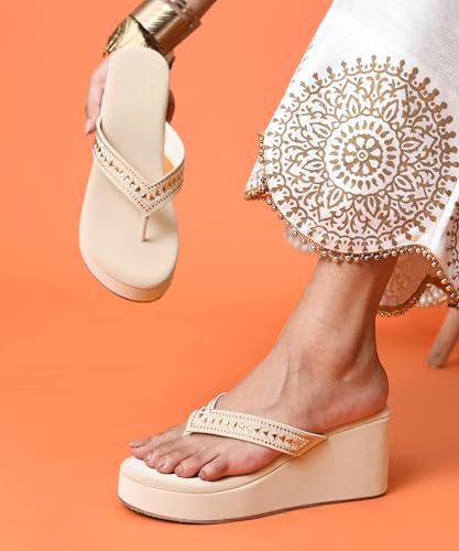 Image of JM LOOKS Elegant Mid-Wedge Sandal for Women Comfortable Slip-On Cross-Strap Design with Decorative Front Detail and Flexible Sole
