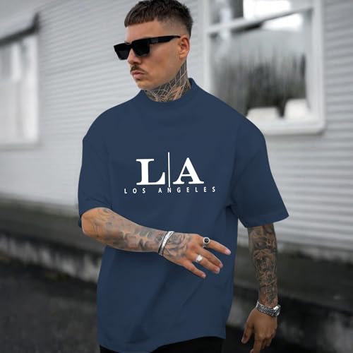 Image of BeWithYou Oversized Graphic Tshirts for Men Vintage Los Angeles Letter Graphic Shirt Baggy Streetwear Tee Casual Cotton Tops