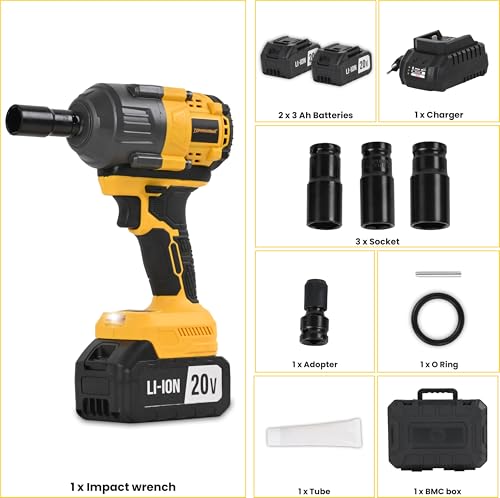 Image of Tomahawk HIW-800 Cordless Impact Fixed Square Wrench 20V - 1 /2 Inch Drive - 3300 Impact Per Minute - 2300 RPM - 550Nm Torque- Led Lights | Impact Wrench for Home, Workshop & Professional Use