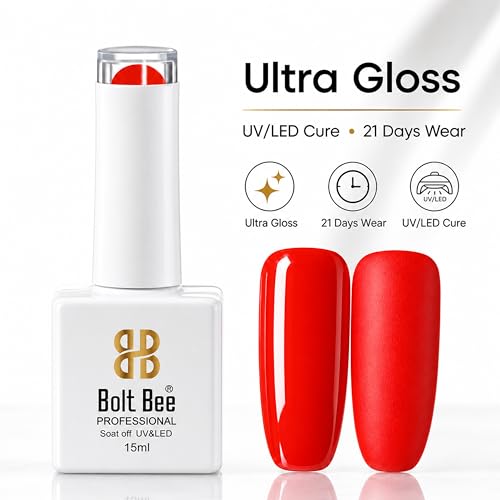 Image of Bolt Bee Orange Red Color Gel Nail Polish Soak Off UV Gel 15ML DIY at Home Manicure Salon Nail Art