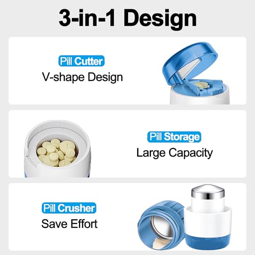 Image of DUBSTAR 3-in-1 Pill Crusher Pill Grinder, Pill Crusher Fine Powder with Brush, Pill Crushers for Elderly with Pill Cutter and Storage, Pill Cutter Splitter for Small or Large Pills (Blue)