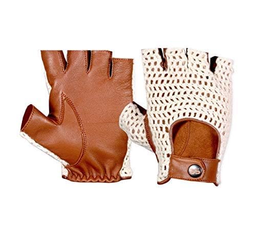 BUSINESS SQUARE BS Herren-Fahrhandschuh aus Baumwolle mit Haken und Leder Retro-Stil Luxus-Rindslederhandschuh mit Druckknopfriemen Fingerlose Autohandschuhe Motorradhandschuh Fahrradhandschuhe (XXL)