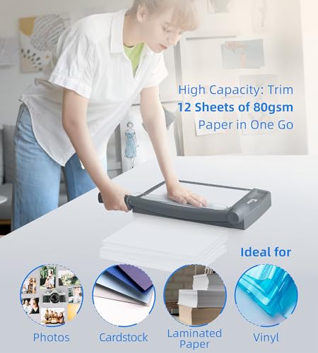 Firbon 12" Guillotine Paper Cutter, Heavy Duty 12-Sheet Capacity Trimmer for Cardstock, Photos, Scrapbooking, Office, Classroom, Studio (Gray) image 5