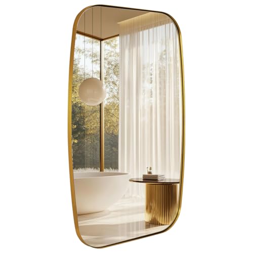 ANDY STAR 24x40” Gold Bathroom Mirror, Oblong Brass Mirror with Stainless Steel Metal Frame, Brushed Gold Oval Vanity Mirror for Over Sink, Modern Anti Rust Wall Mounted