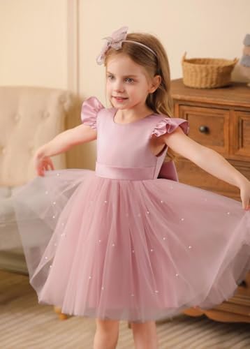 Flower Girl Dress Satin and Tulle Girls Dresses with Bow Perfect for Wedding Party3