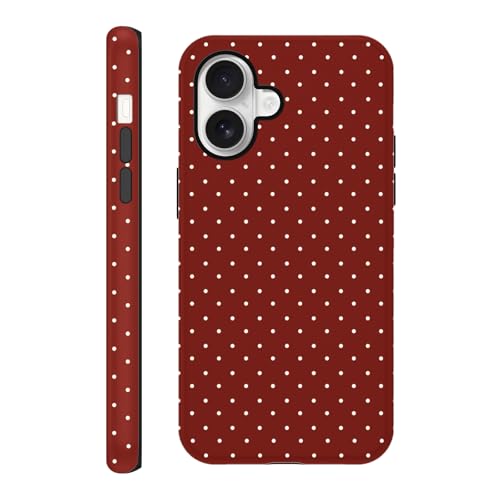 lioscre Polka Dot Phone Case for iPhone 17 Cute Trendy Pattern Case 6.3", Aesthetic Stylish Print Design 2-in-1 Matte Cover Hard PC Shockproof Soft TPU Protection Girls Women Funda, Red
