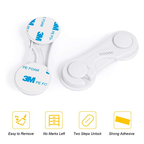 Child Safety Cabinet Locks, Adoric Baby Child Proof Cabinet Kitchen System, Drawers, Adjustable Strap, No Tools or Drilling and Strong Adhesive (8-Pack White) - Image 5