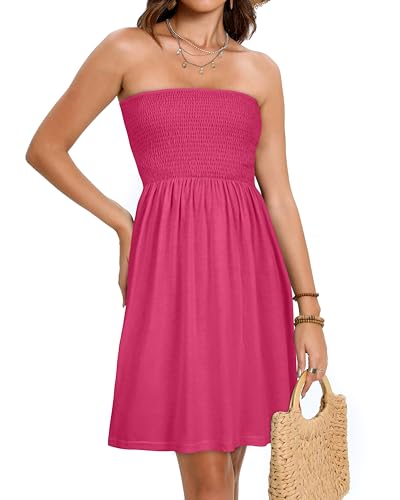 Image of elescat Summer Dresses for Women 2026 Strapless Casual Beach Cover Ups Tube Top Sundress