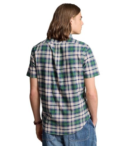 Image of POLO RALPH LAUREN Men's Classic Fit Plaid Oxford Shirt White Green Multi Medium