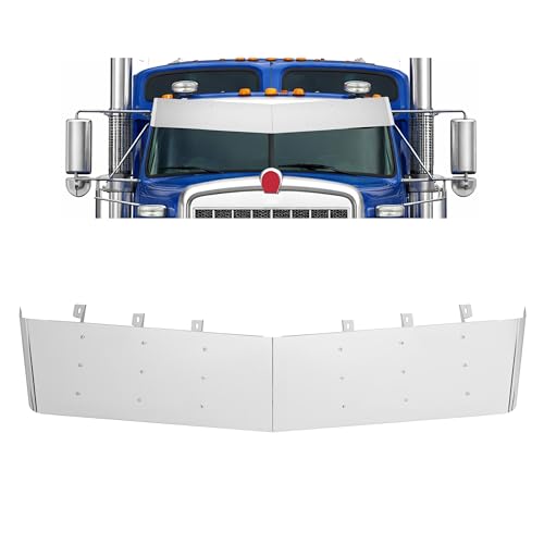 ALMULOO 13 Drop Visor Compatible with 1984-1998 Kenworth W900 T800 T600 T300 with Split Flat Windshield Roof Top Sun Visor Stainless Steel Polishing Silvery