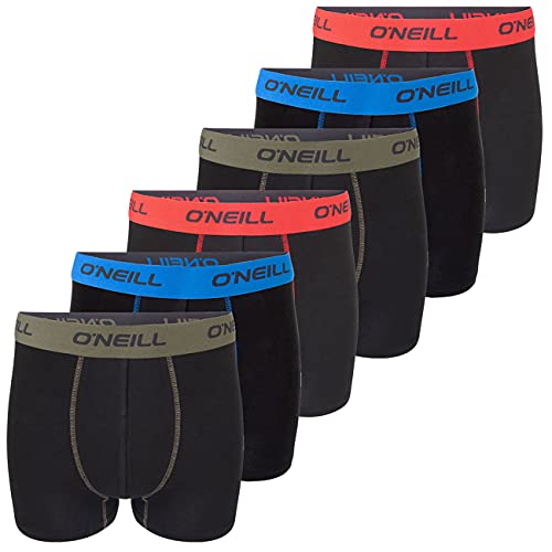 O'Neill Boxershorts Herren 6er Pack Baumwolle Uni Sport Boxer Männer Basic Trunk Unterwäsche, Größe:L, Vorteilspacks:6X Black Olive Blue Red (7004)